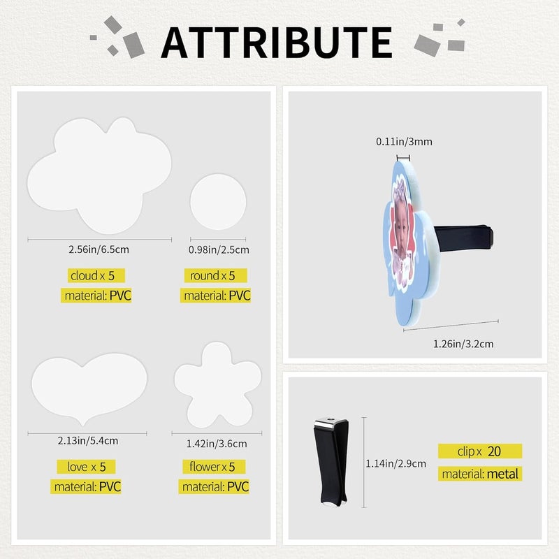 AOUXSEEM 20 Sets Sublimation Car Air Vent Blanks, DIY Car Accessories Heat Transfer Portrait Essential Oil Difusser,20pcs Matte PVC Blanks and 20pcs Square Clips - Image 3